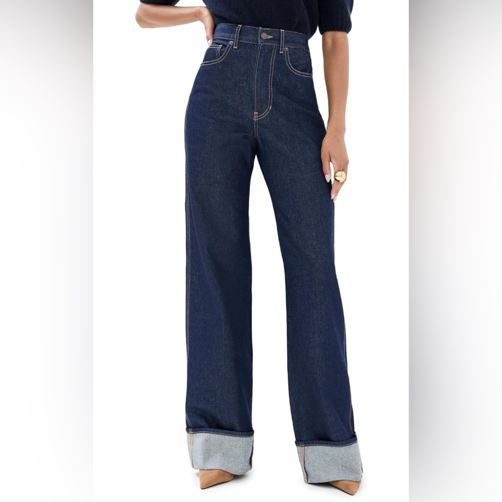 NWT $398 HTF Veronica Beard cuffed wide leg Taylor Japanese denim Jean pants 29